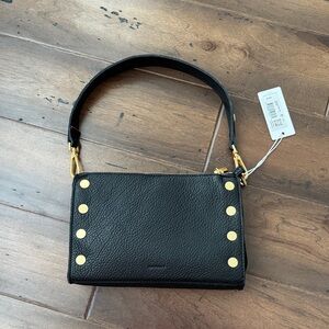 HAMMITT Black Leather Shoulder Bag with Gold Accents